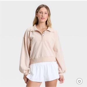 Women's Henley French Terry Sweatshirt - JoyLab™ Tan S